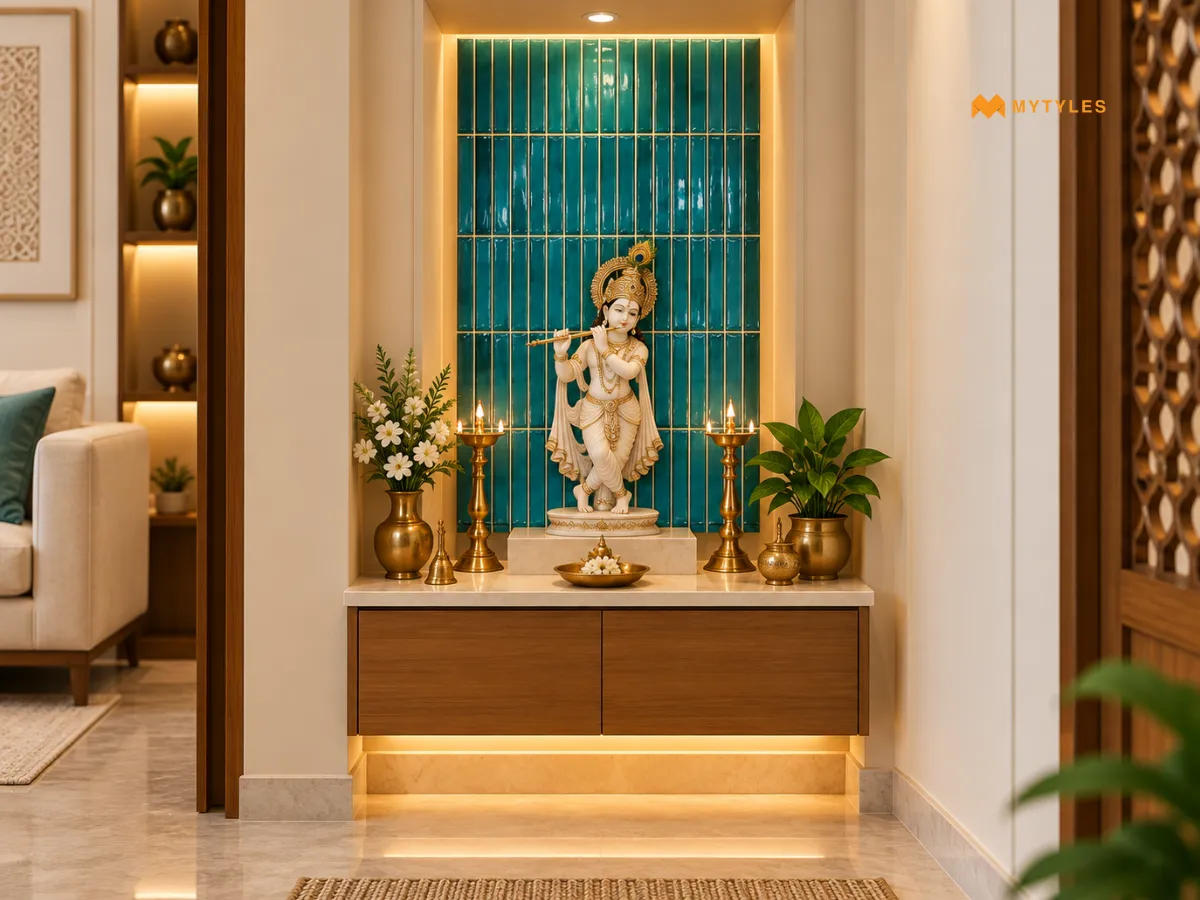 Use KitKat Tiles Inside a Pooja Room Niche